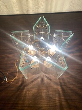 Vintage Star 5 Light Beveled Glass Hanging Chandelier Circa 1970s Swag Lamp MCM